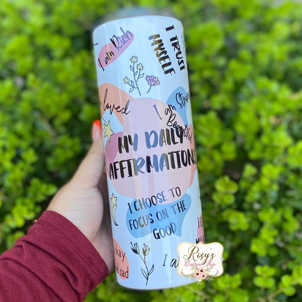 BRAND NEW Daily Affirmations Insulated Tumbler - Blue- comes with straw